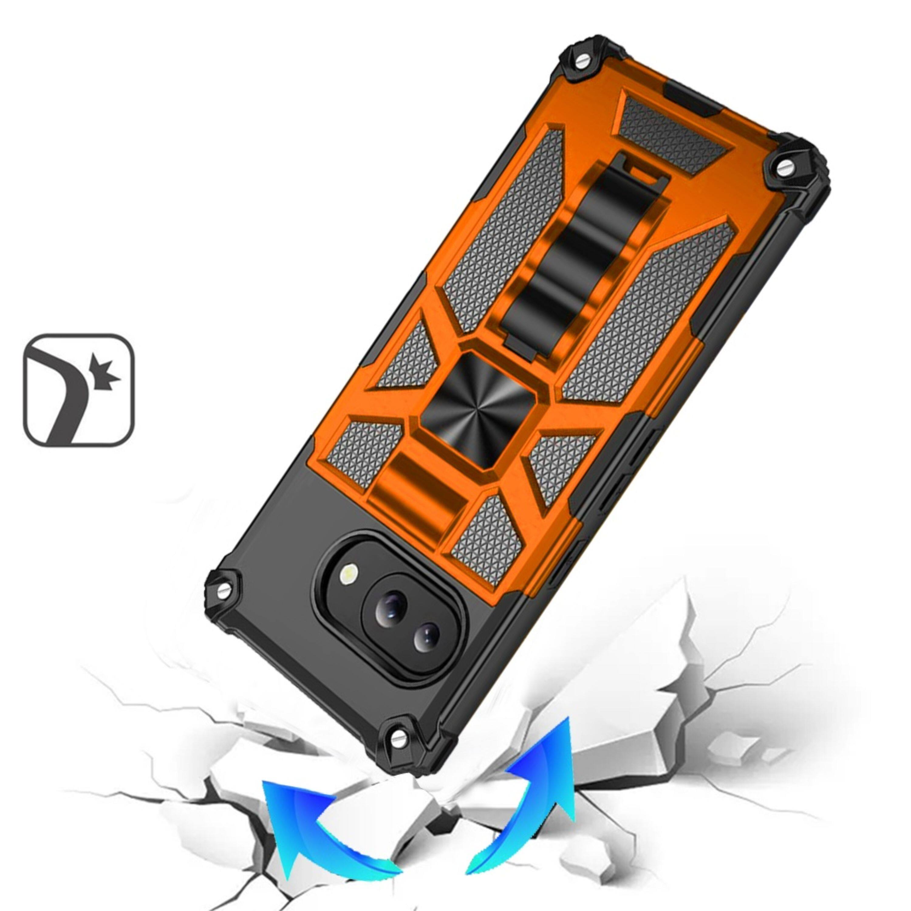 Left. Kitcheniva - Shockproof Modern Stand Metal Plate With Tempered Glass For Google Pixel 10a Cosmic Orange - Cosmic Orange.