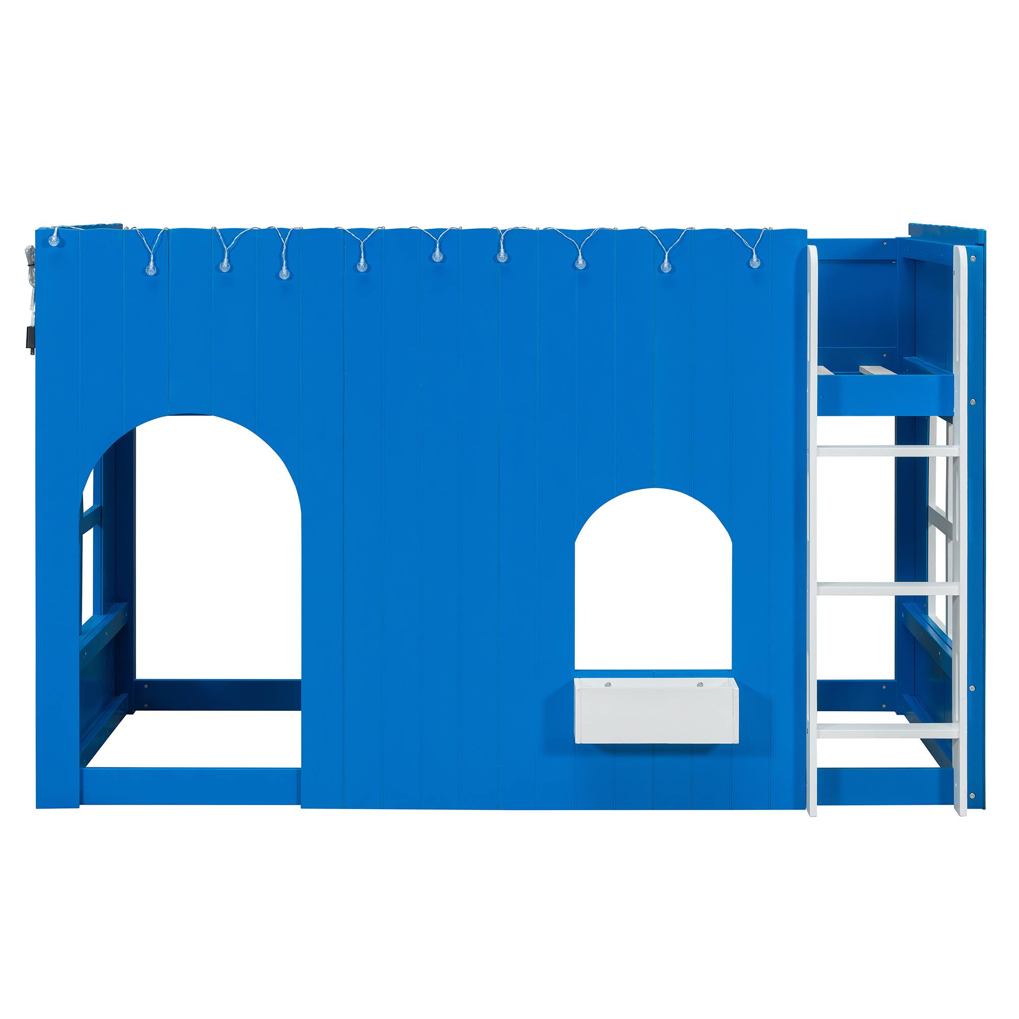 Alt View 1. Whisen - Kids Loft Bed with LED Light String,Cottage-Style Play House Bed with Guardrails - Blue.
