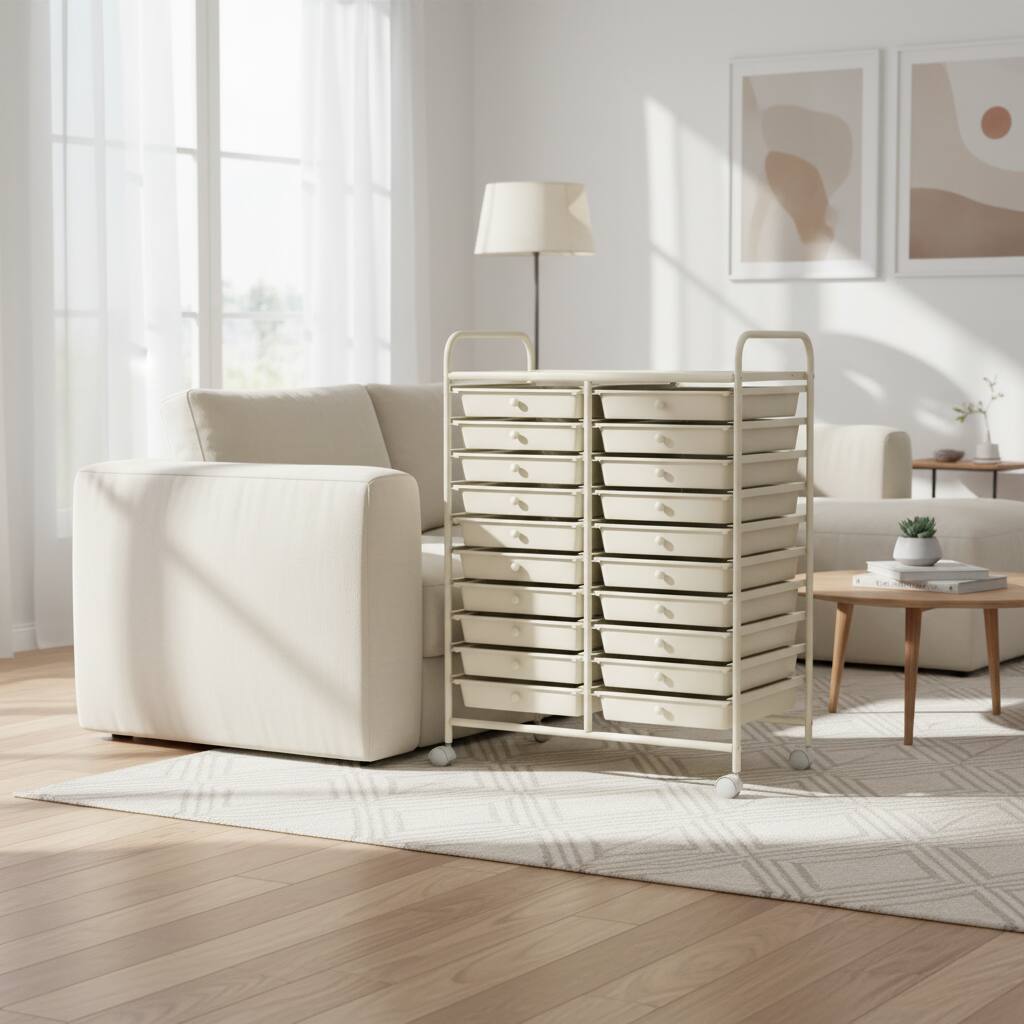 Alt View 4. Costway - Costway 20 Drawers Rolling Storage Cart Art Craft Organizer on Wheels Multipurpose - Off-White.