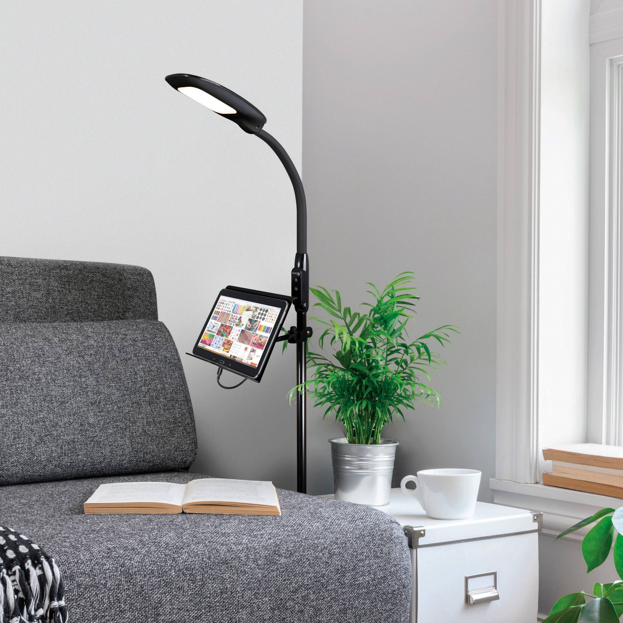 Back. OttLite - LED Floor Lamp with USB and Tablet Stand - Black.