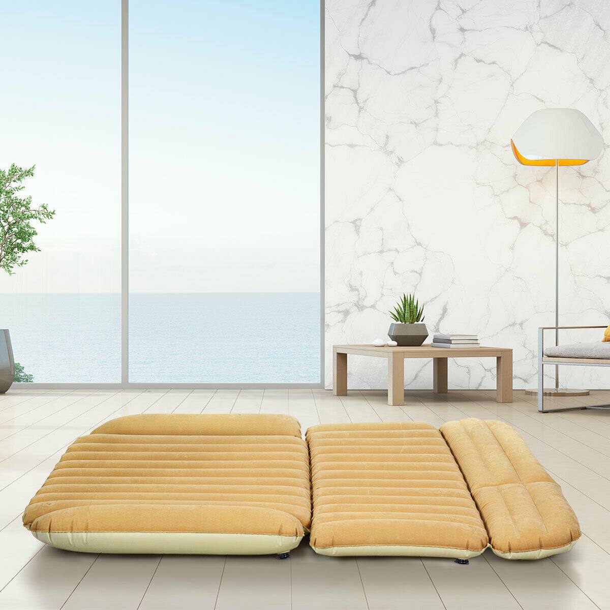 Alt View 4. Costway - Costway Inflatable SUV Air Backseat Mattress Flocking Travel Pad w/Pump Camping Travel - Camel.