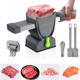 PARKER SLATER - Manual Meat Slicer, 17 Blades, Adjustable 2–4mm, Kitchen Tool - Gray