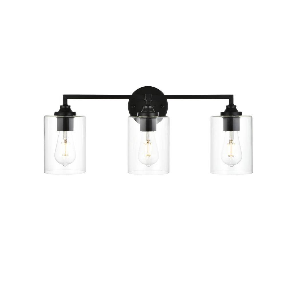 Alt View 2. Living District - Mayson 3 light Black and Clear Bath Sconce - Black And Clear.