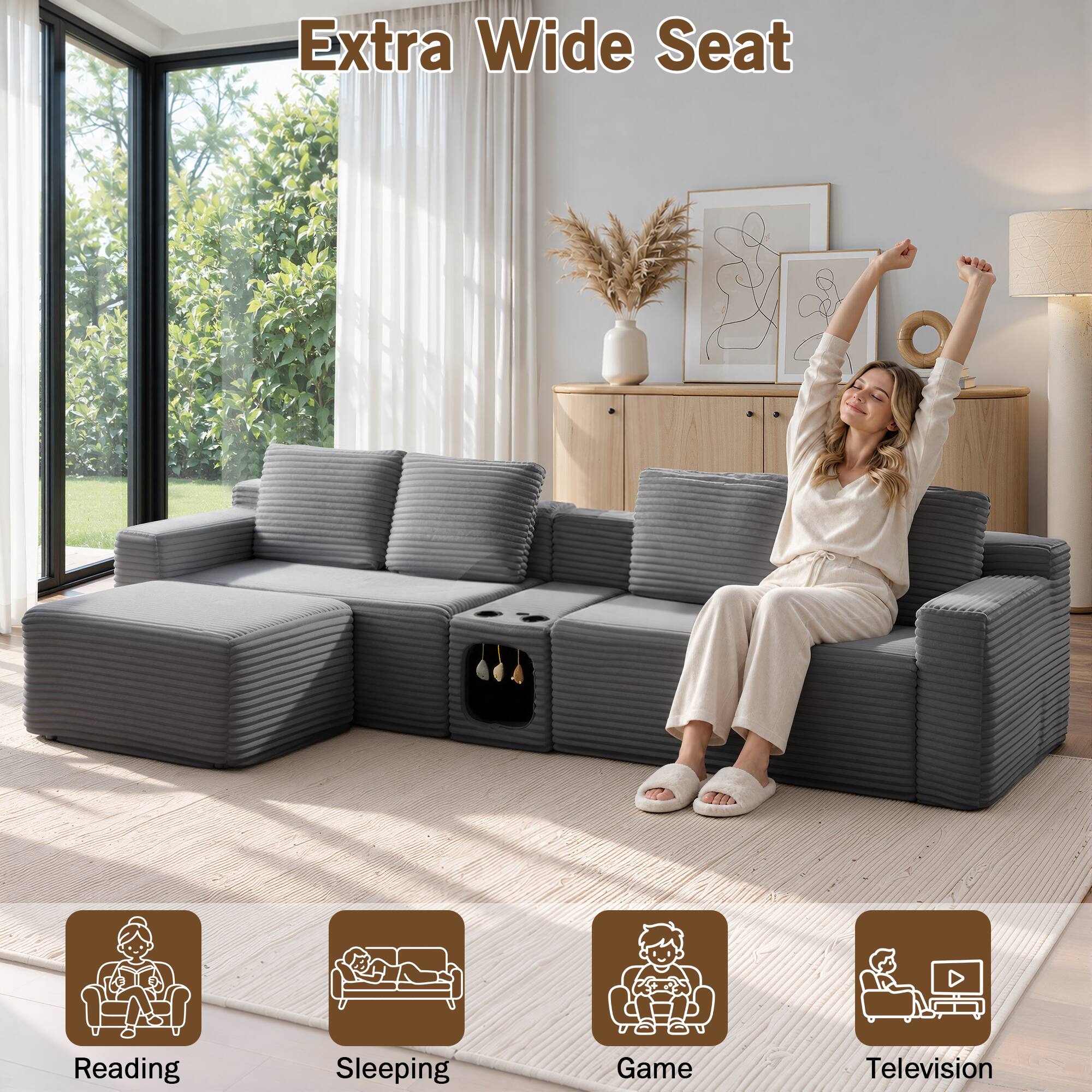 Extra Wide Seat

Reading  
Sleeping  
Game  
Television