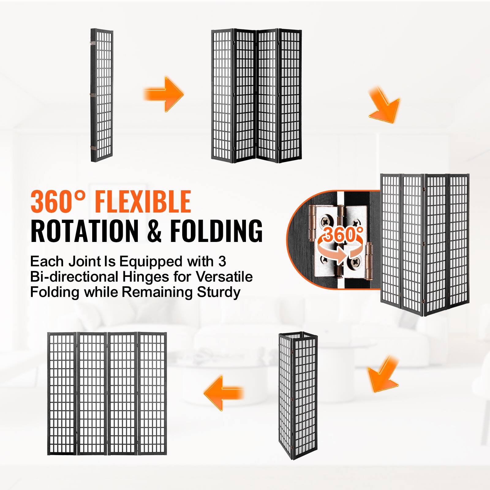 360° FLEXIBLE ROTATION & FOLDING  
Each Joint Is Equipped with 3 Bi-directional Hinges for Versatile Folding while Remaining Sturdy