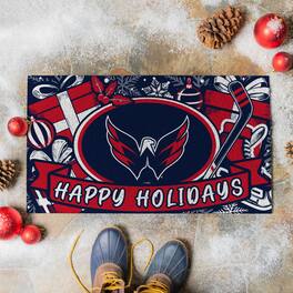 Evergreen Enterprises - Washington Capitals 28" x 16" Happy Holidays Christmas Turf Door Mat - Multicolor