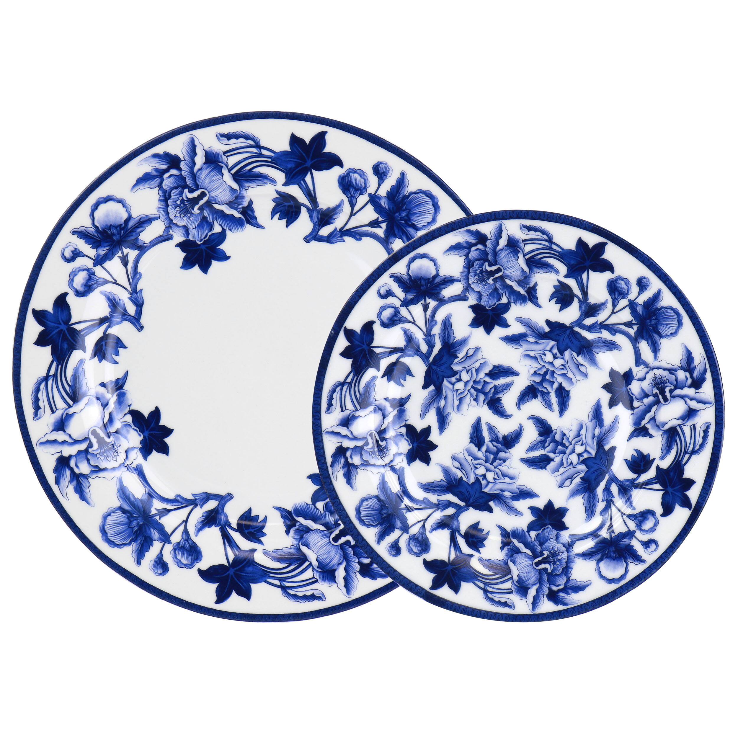 Alt View 2. Elama - Elama Cattleya Orchid 16 Piece Round Porcelain Dinnerware Set in Blue and White - Blue and White.