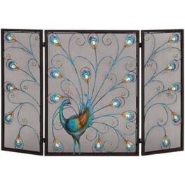 Manhattan Lane - Peacock Theme Metal 3 Panel Mesh Fireplace Screen - Multicolor