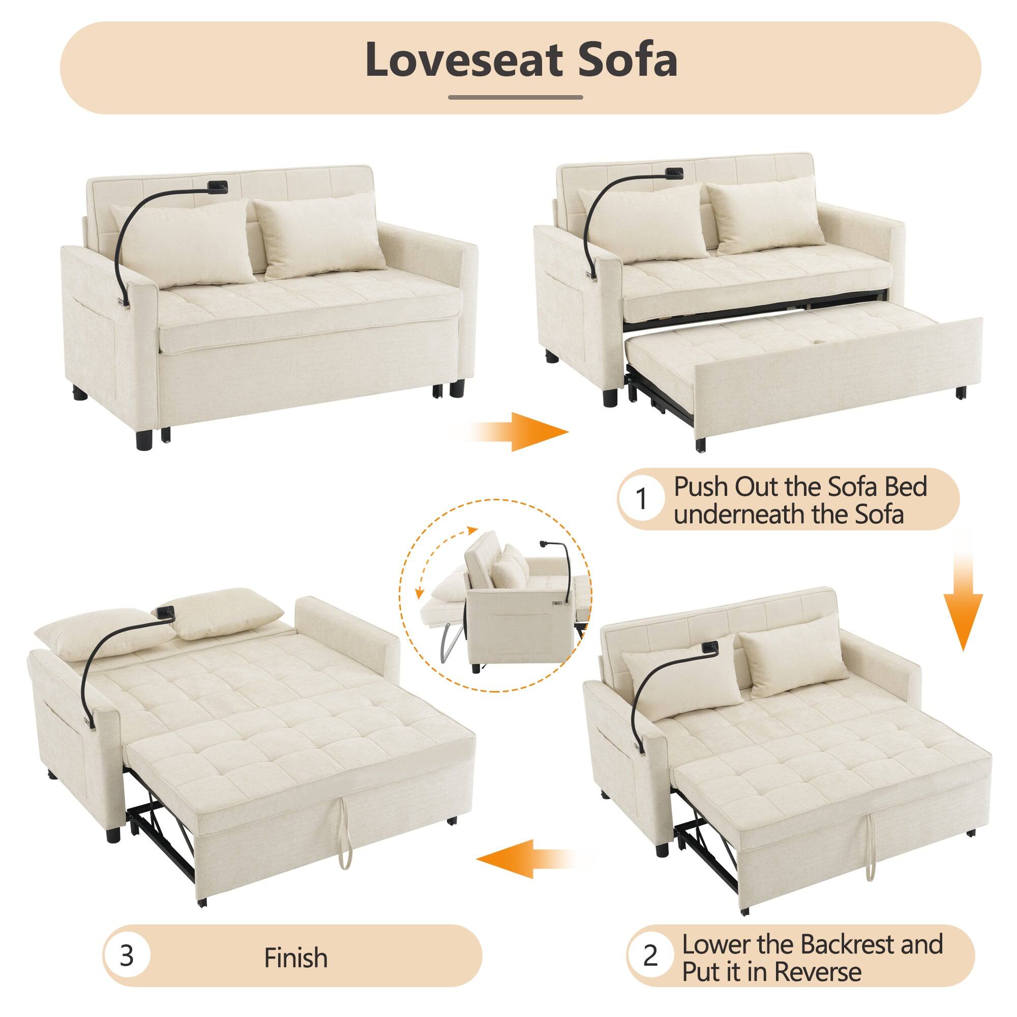 Loveseat Sofa

1. Push Out the Sofa Bed underneath the Sofa
2. Lower the Backrest and Put it in Reverse
3. Finish
