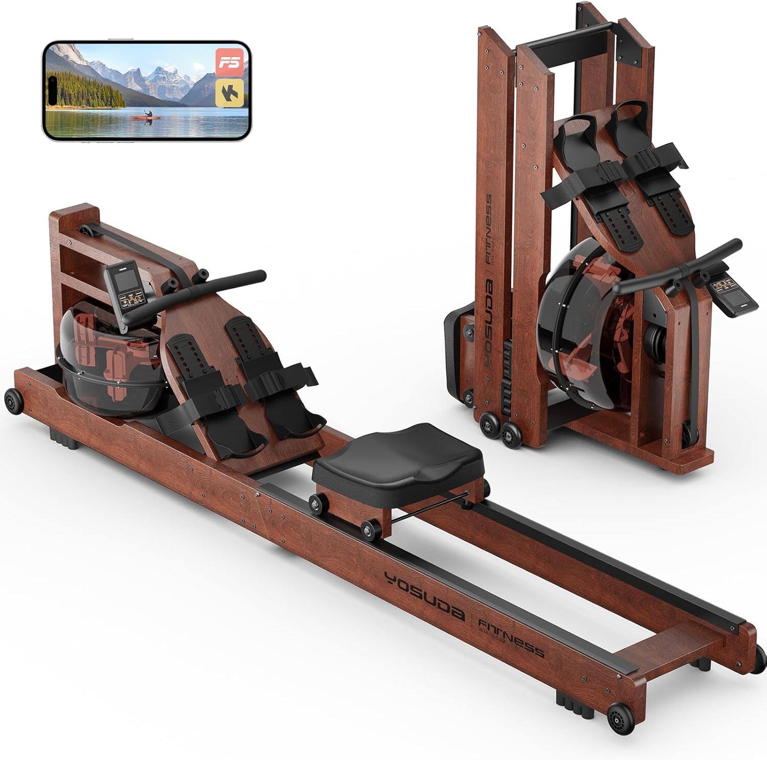 YOSUDA - Water Rowing Machines for Home Use- Foldable Rower Machine 400LBS Weight Capacity - Wood