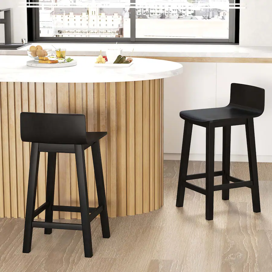 Costway Wood Bar Stools Set of with Solid Back Seat Mid