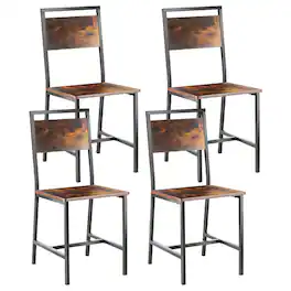 VEVOR - Dining Chairs Set of 4, Wooden Table Chairs with Metal Frame and Backrest, Easy to Assemble Leather Side Chair - Black+Retro Brown
