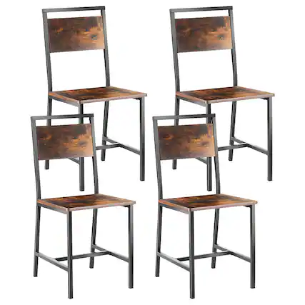 Front. VEVOR - Dining Chairs Set of 4, Wooden Table Chairs with Metal Frame and Backrest, Easy to Assemble Leather Side Chair - Black+Retro Brown.