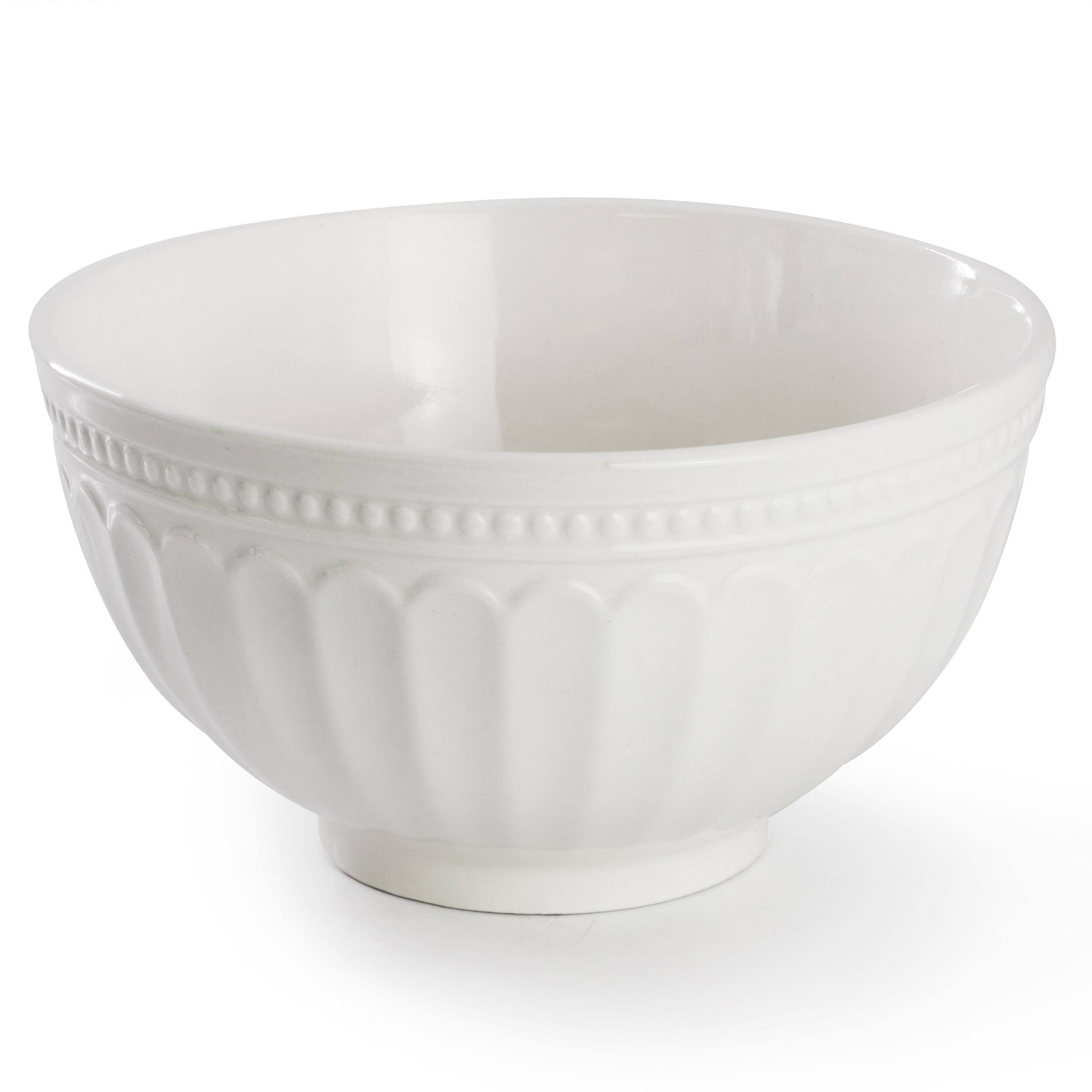 Angle. Elama - Elama Hansel 6 Piece Embossed Arch Stoneware Cereal Bowl Set in White - White.