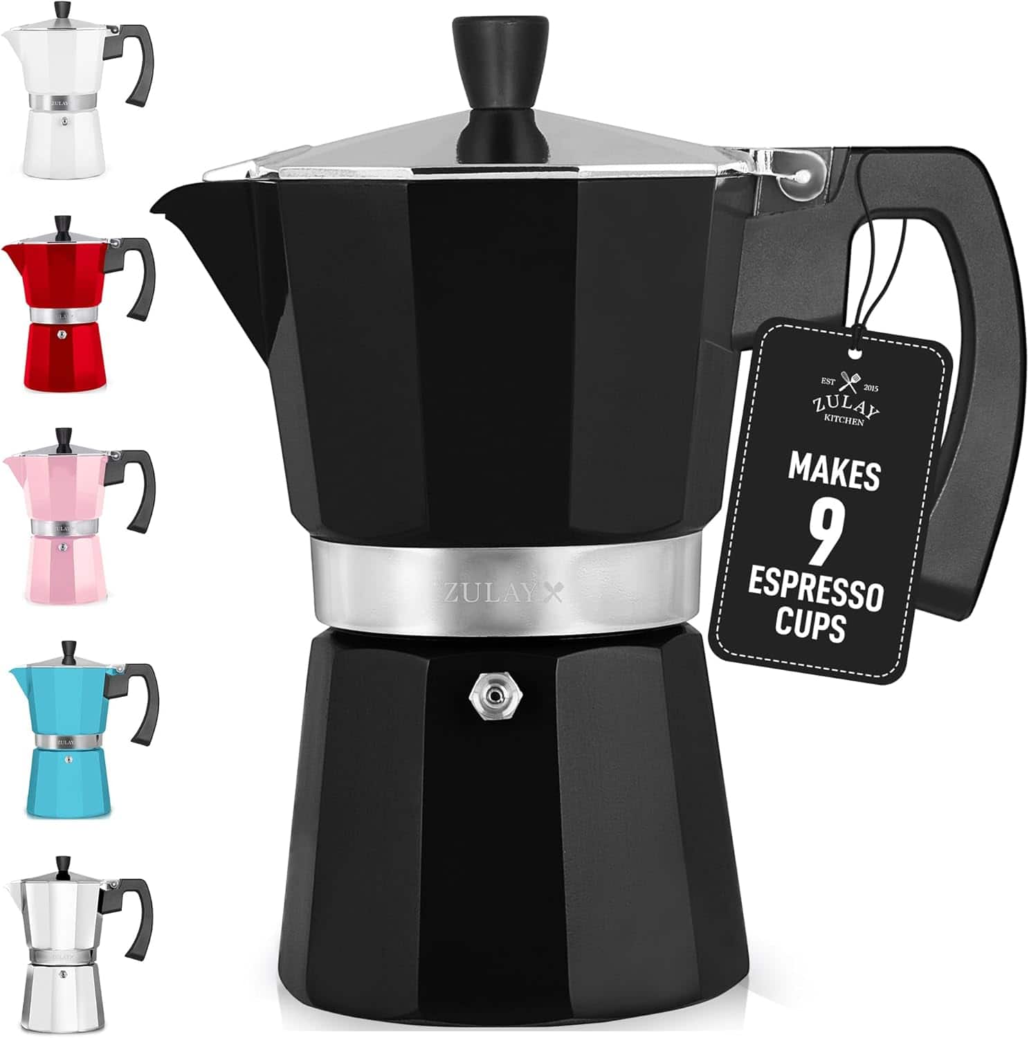 Zulay Kitchen - Stovetop Espresso Maker - Moka Pot 9 Espresso Cups - Black
