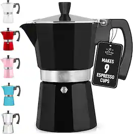 Zulay Kitchen - Stovetop Espresso Maker - Moka Pot 9 Espresso Cups - Black
