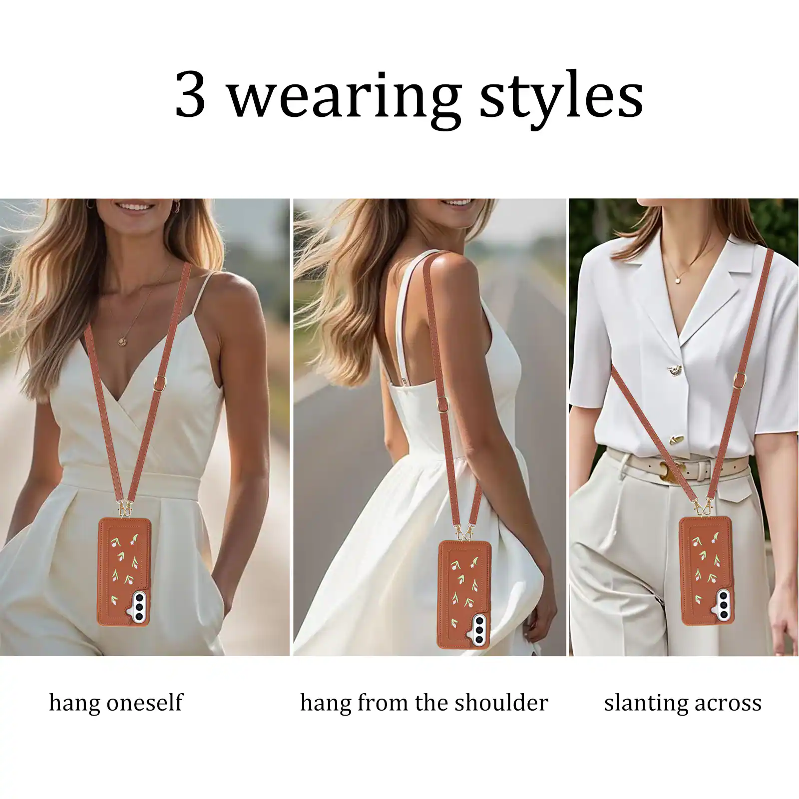 3 wearing styles

hang oneself

hang from the shoulder

slanting across