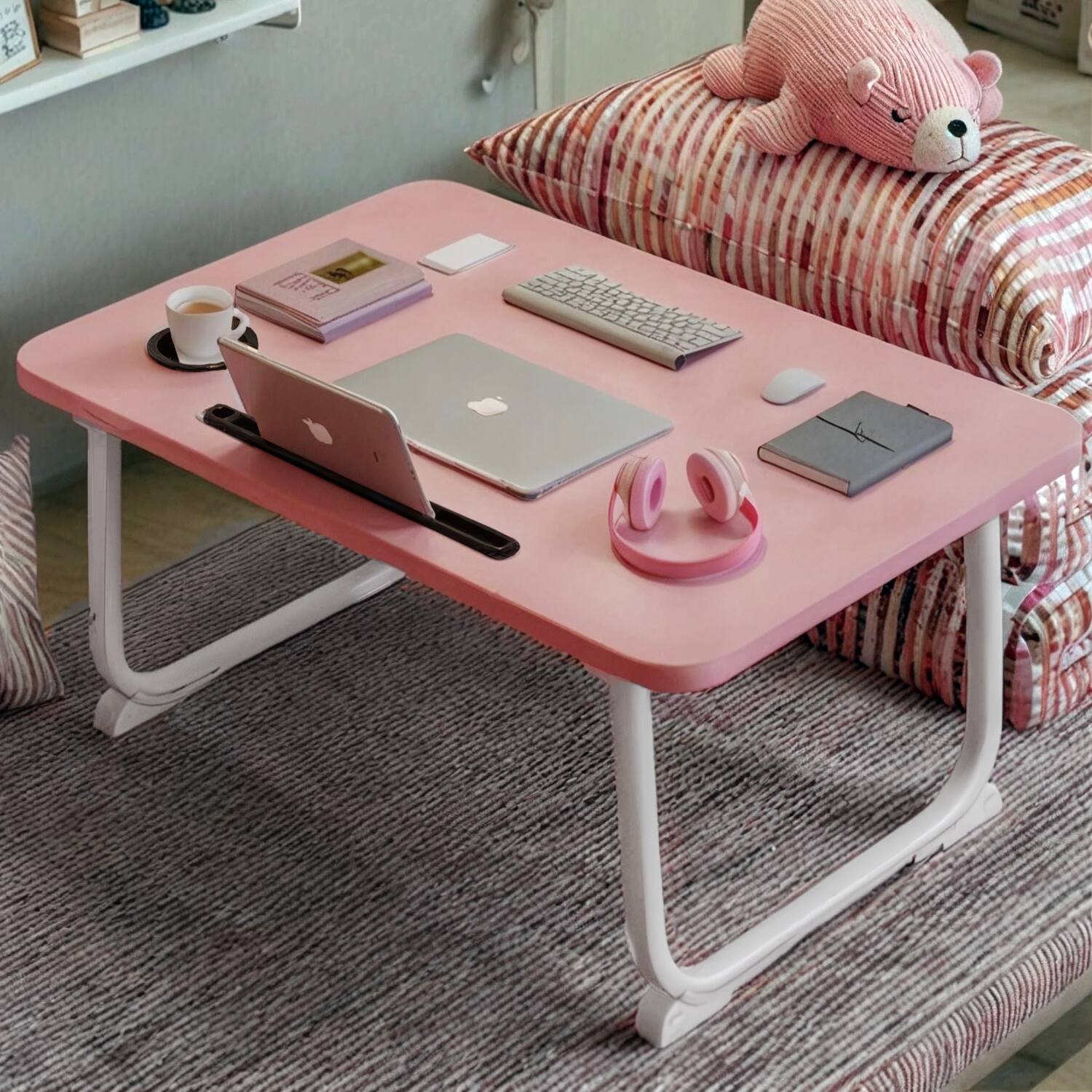 Angle. FC Design - 2 Pack XL Foldable Laptop Computer Table, Breakfast Serving Bed Tray, Lap Desk with Foldable Leg.