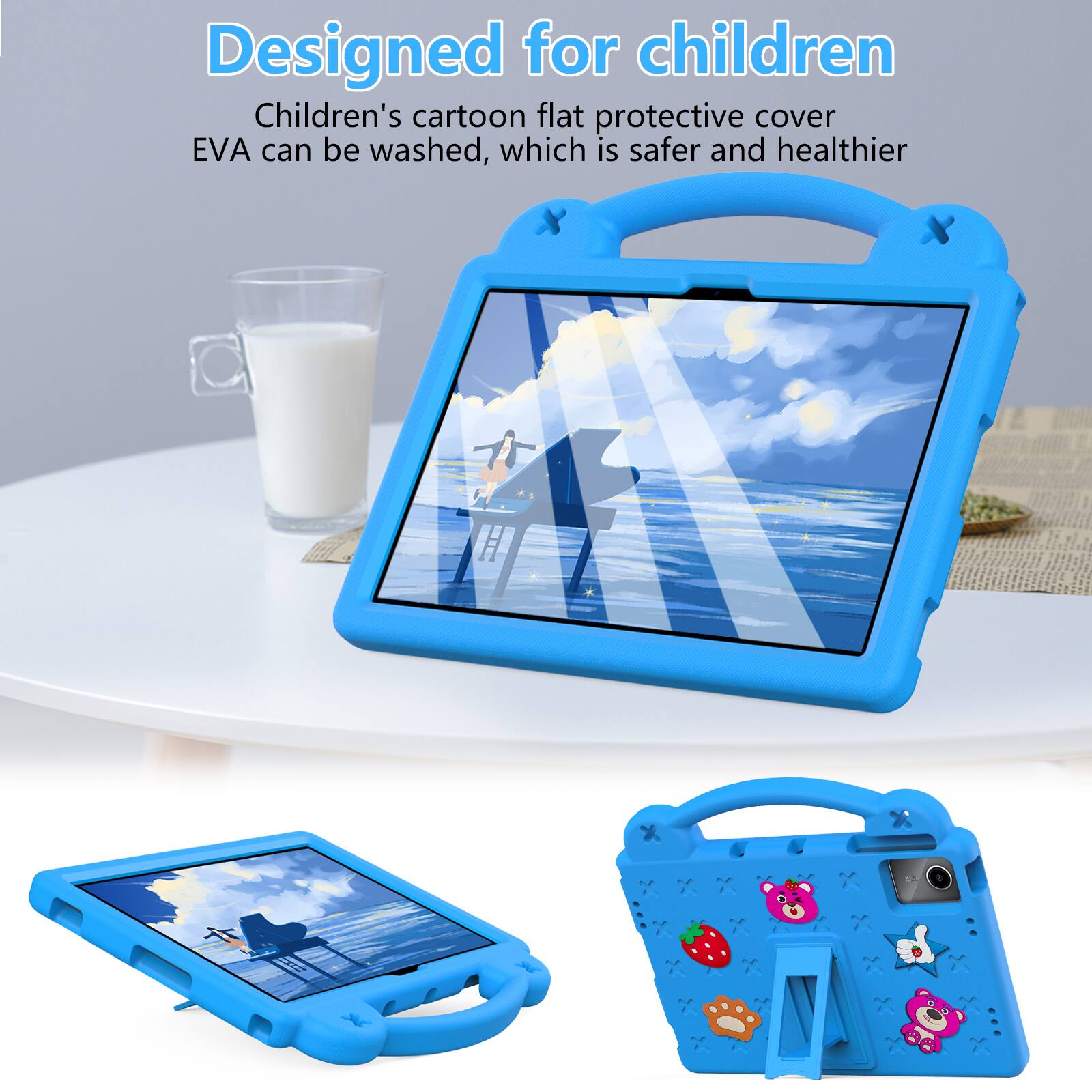 Designed for children  
Children's cartoon flat protective cover EVA can be washed, which is safer and healthier