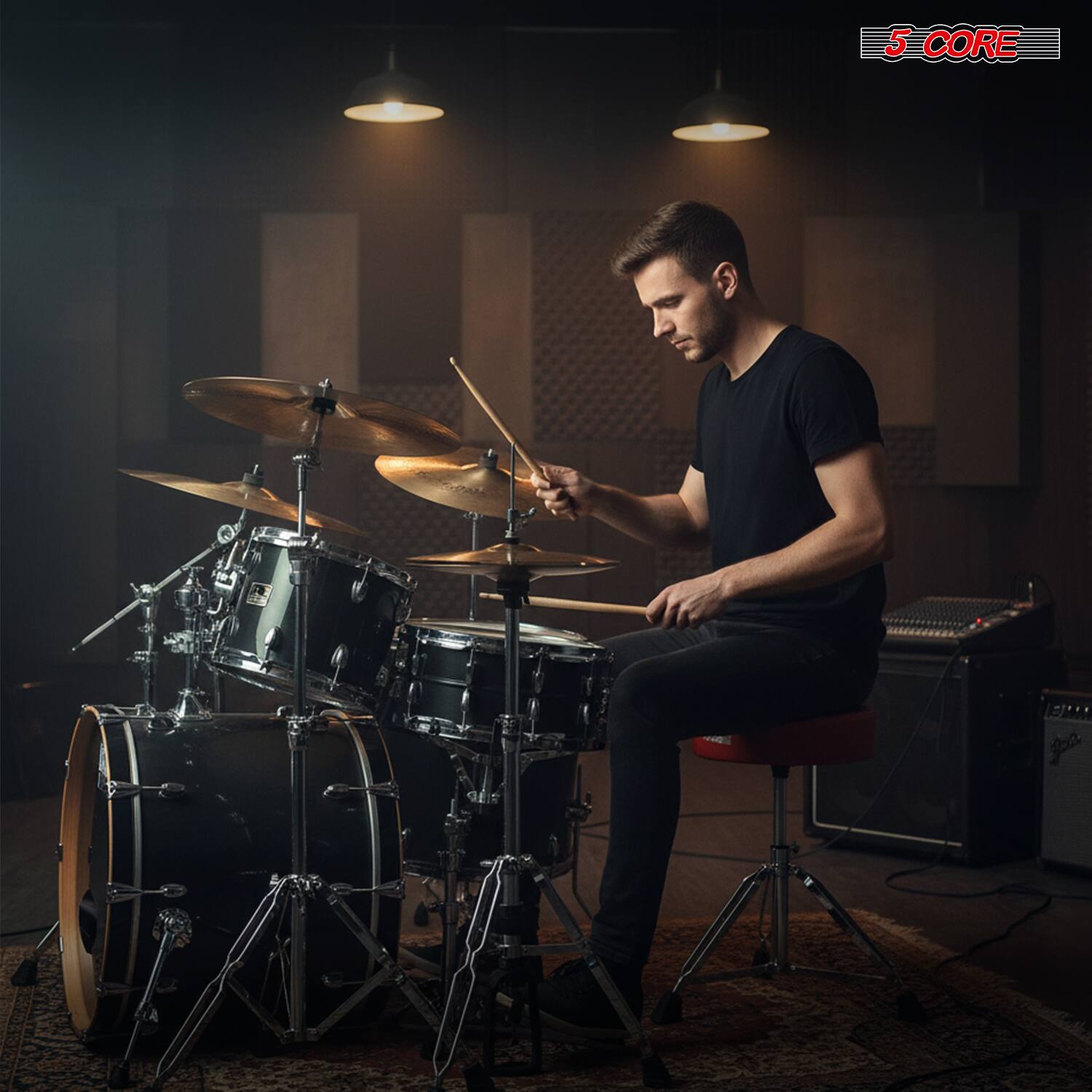 Alt View 4. 5 CORE - 5 Core Drum Throne w Backrest 4" Padded Stool Airlift Adjustable 25.5" Drummer Chair 441Lb Capacity - Red.