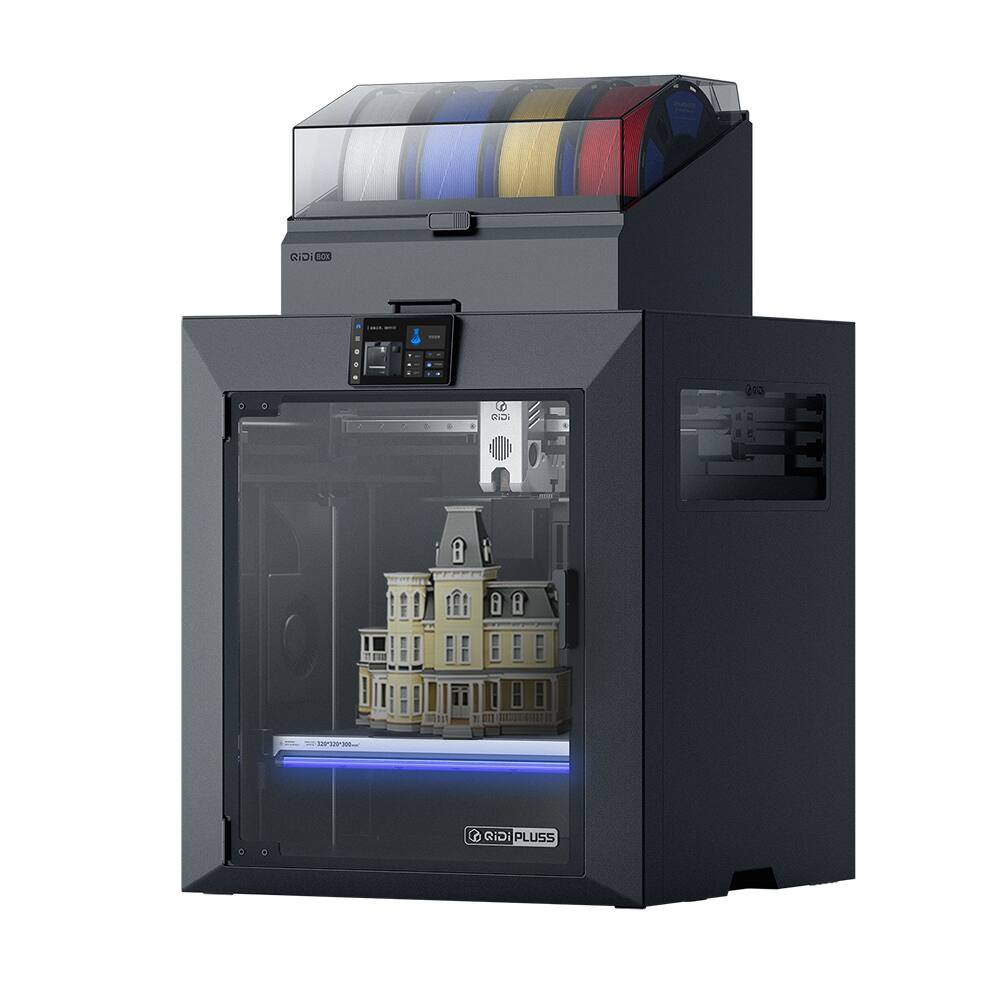 QIDI - Plus5 Combo Enclosed CoreXY FDM 3D Printer with Box Multi-Color, 65C Heated Chamber, 600mm/s, 320x320x300mm - Black
