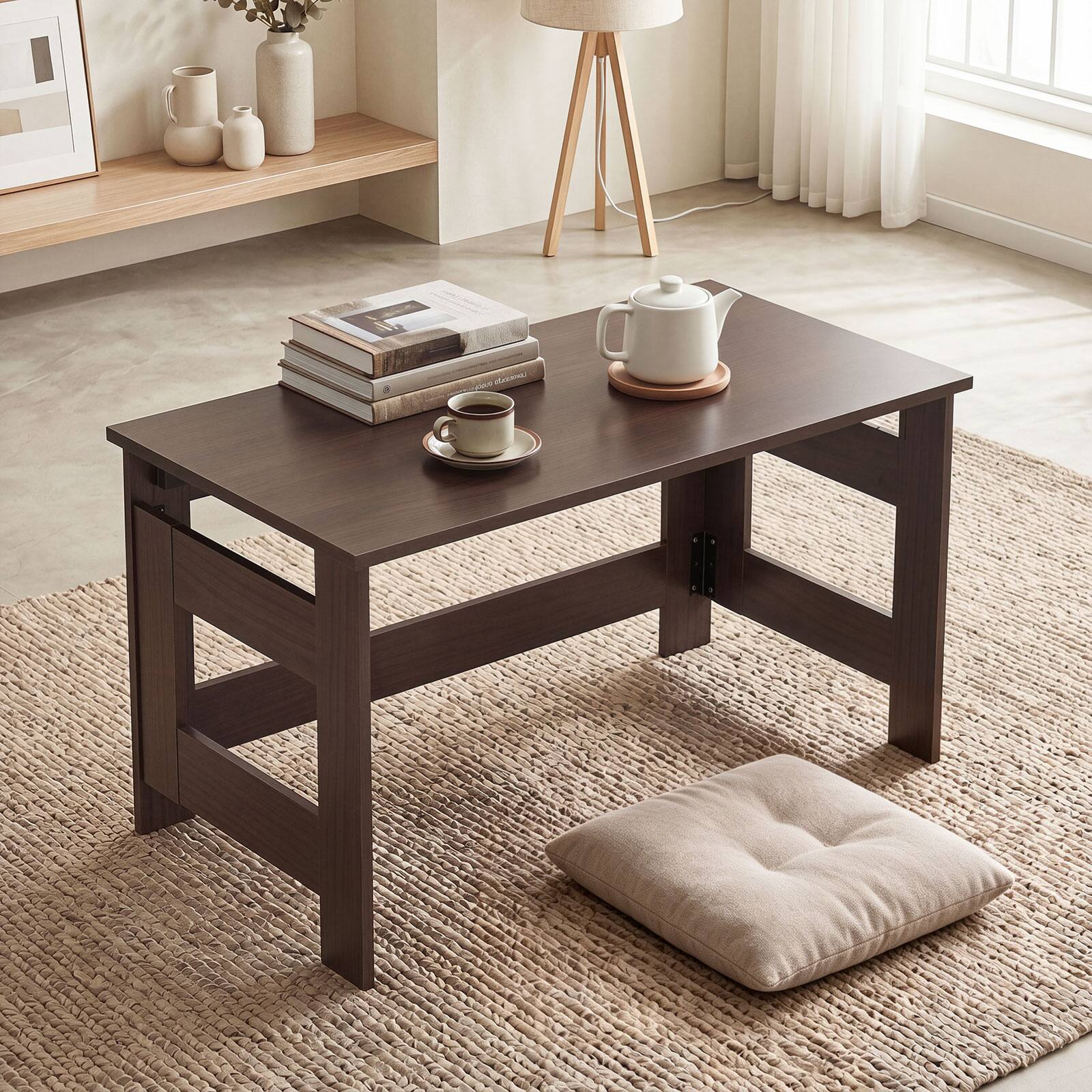 Alt View 4. Costway - Costway Folding Coffee Table, Portable Low Floor Table with Foldable Legs for Living Room - Brown.
