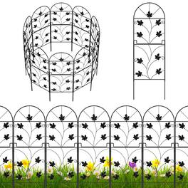 Oumilen - 15-Pack Decorative Garden Fence Panels, 38in Tall Black Metal Leaf Scroll Border, 15ft Total Length Animal Barrier