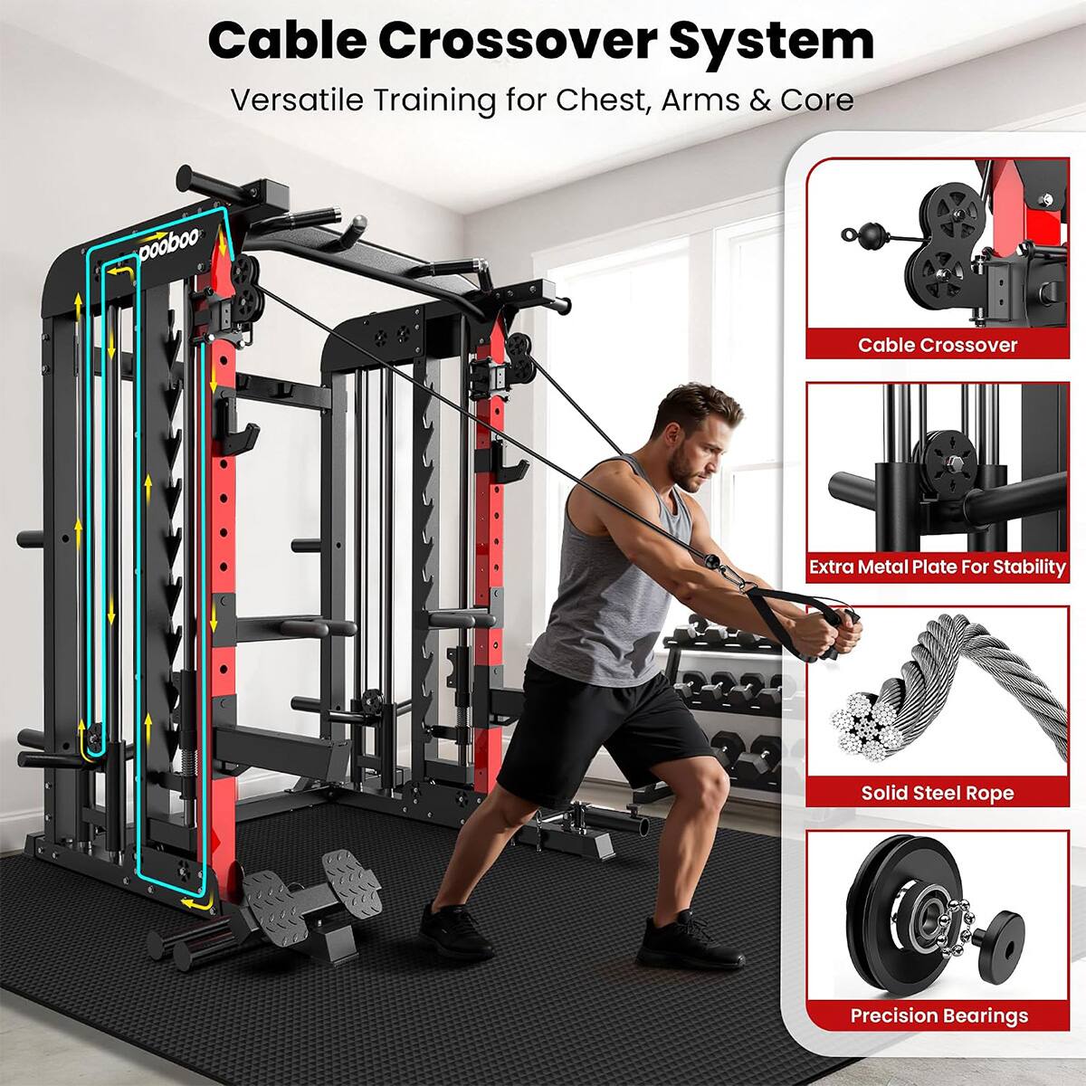 Cable Crossover System  
Versatile Training for Chest, Arms & Core  

Cable Crossover  
Extra Metal Plate For Stability  
Solid Steel Rope  
Precision Bearings