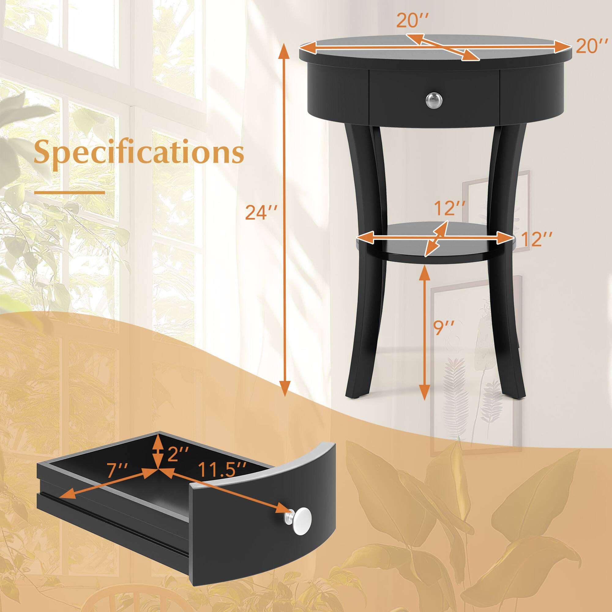 Specifications:
20" 20" 24" 12" 12" 9" 7" 2" 11.5"