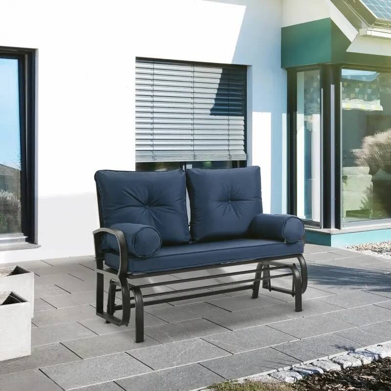 Angle. Hivvago - Outdoor Garden Patio Rocking Glider Chair Loveseat with Navy Blue Cushions - Navy Blue.
