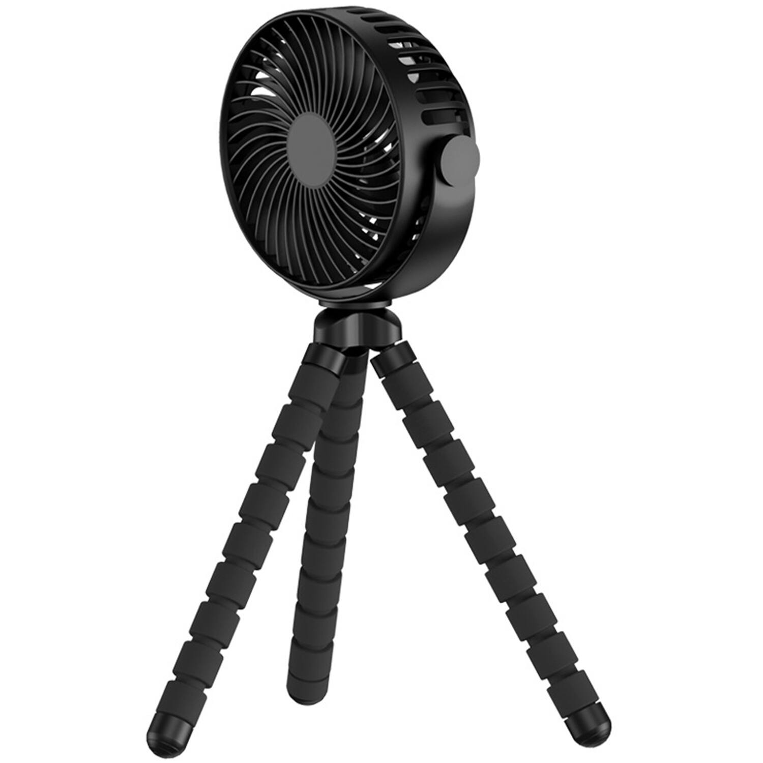 Front. Airbro - 5" Rechargeable Oscillating Fan/Radio Combo, 4 Speeds, 800mAh Battery, 5 Hr Runtime, 360° Air Flow - Black.