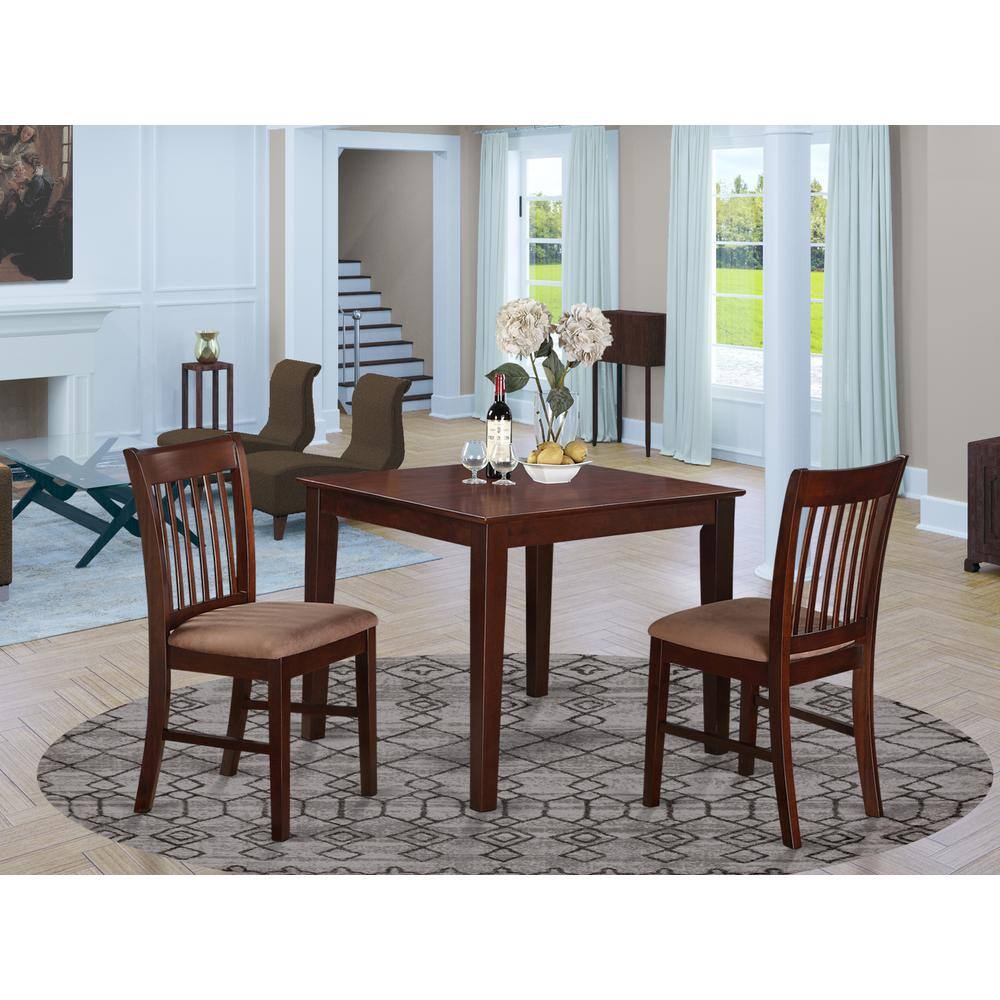 Left. East West Furniture - OXNO3-MAH-C 3 Pc small Kitchen Table set -square Table and 2 Kitchen Dining Chairs - Mahogany.