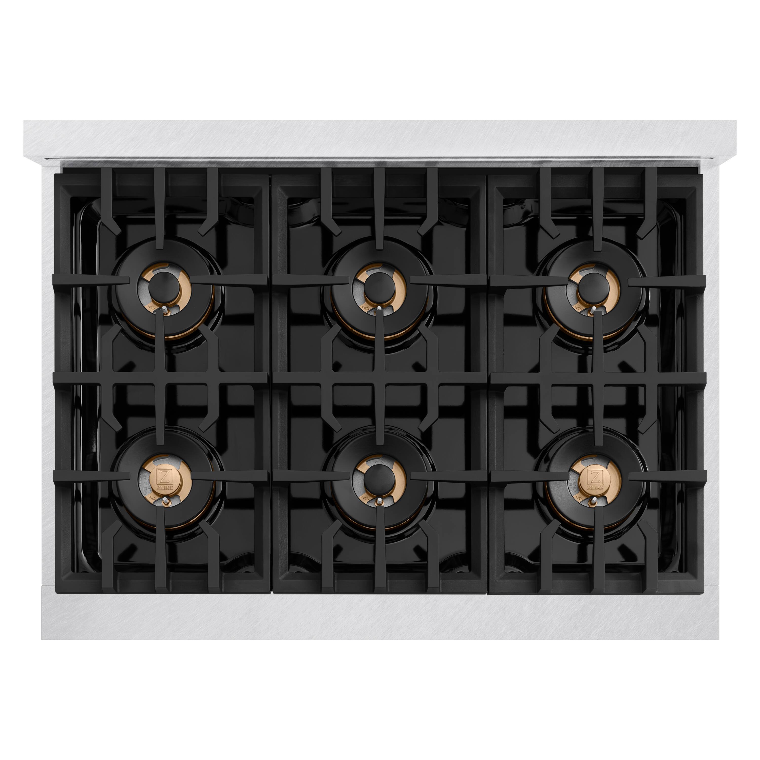 Alt View 14. ZLINE - Autograph 36 in. 5.2 cu. ft. Classic Freestanding DuoPro Gas Range w/ Convection Oven in Satin Steel & Bronze Accents - Satin Stainless Steel.