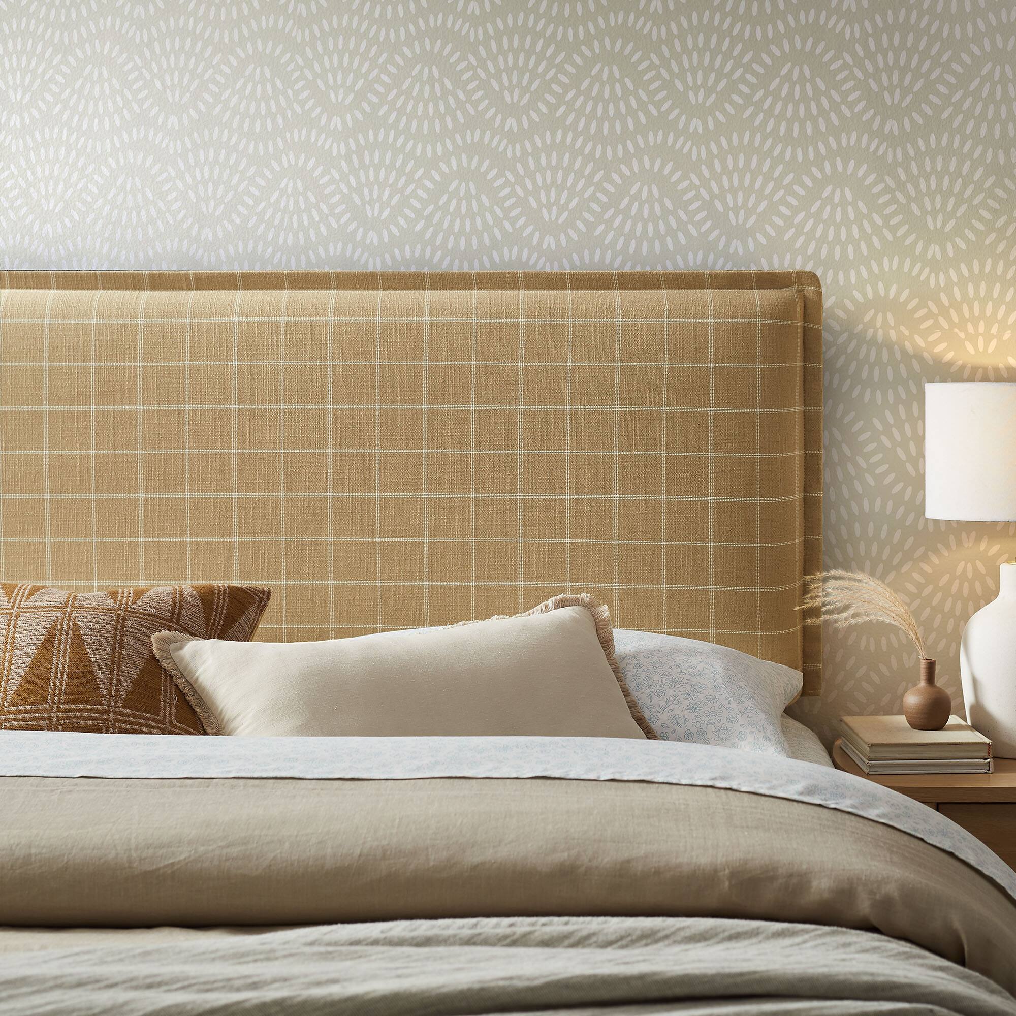 Alt View 1. Modway - Camille Checkered Linen Blend Headboard by Modway - Hemp Windowpane Check.