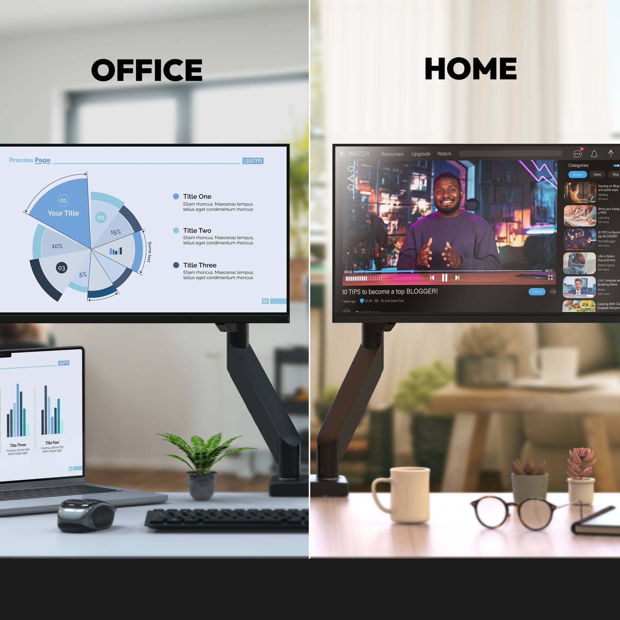 **OFFICE**

**Process Page**

- **Your Title**
  - 01
  - 02
  - 03

- **Title One**
  - Lorem ipsum dolor sit amet, consectetur adipiscing elit.

- **Title Two**
  - Lorem ipsum dolor sit amet, consectetur adipiscing elit.

- **Title Three**
  - Lorem ipsum dolor sit amet, consectetur adipiscing elit.

**HOME**

**WATCH**

- **10 TIPS to become a top BLOGGER!**
  - 00:00 / 04:17
  - Published on 10/10/2023
  - 10K Views

**Resources** | **Upgrade** | **Watch**

**Categories**
- Category 1
- Category 2
- Category 3

**Title Three**
- Lorem ipsum dolor sit amet, consectetur adipiscing elit.

**Title Four**
- Lorem ipsum dolor sit amet, consectetur adipiscing elit.