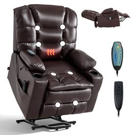 VEVOR - Power Lift Recliner Chair, Triple-Motor, Large Electric Lift Chair with Heat and Massage for Elderly - Brown