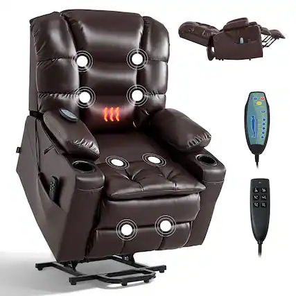Front. VEVOR - Power Lift Recliner Chair, Triple-Motor, Large Electric Lift Chair with Heat and Massage for Elderly - Brown.