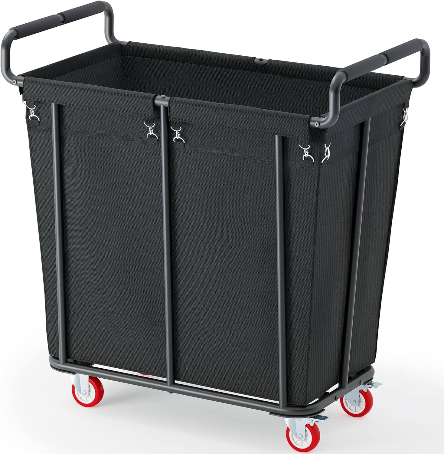 Front. JETRANSPORT - Large Laundry Hamper With Wheels 360l Rolling Big Basket For Clothes Storage Heavy Duty Extra Cart - Black 1-Section.