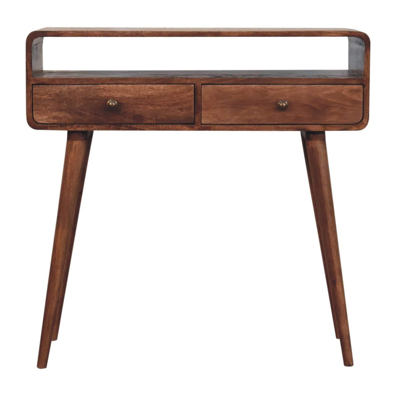 Artisan Furniture - Solid Wood Curved Honey Caramel Console Table, 2 Drawer - Brown