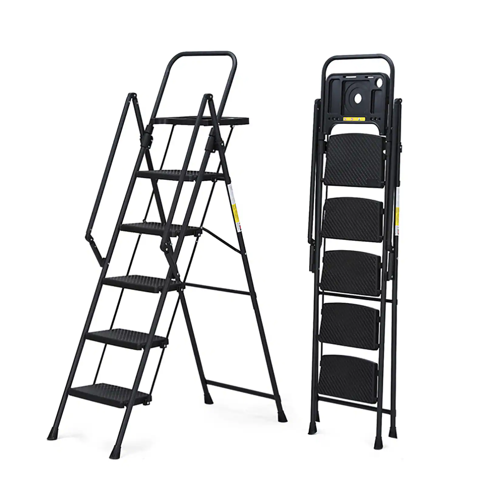Chateau Abodes - Folding Ladder with Handrails, Tool Tray & Wide Anti-Slip Steps, Portable 800 lb Capacity for Home & Office - 5 Step