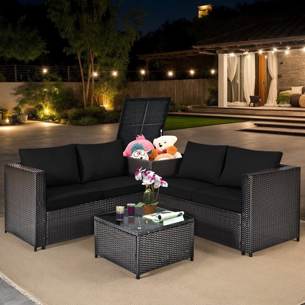 Kadyn - Patio Furniture Sets,Outdoor & Patio Furniture Sets,4 Pieces Outdoor Patio Rattan Furniture Set with Loveseat - Black