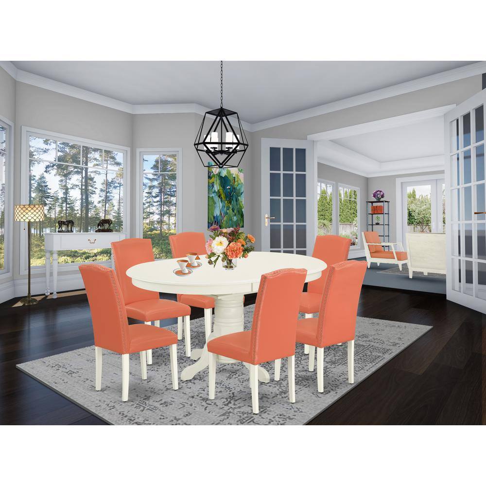 Back. East West Furniture - Dining Room Set Linen White - Brown.