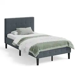 Ecooso - Twin Upholstered Bed Frame with Tufted Headboard for Guest Bedroom - Gray