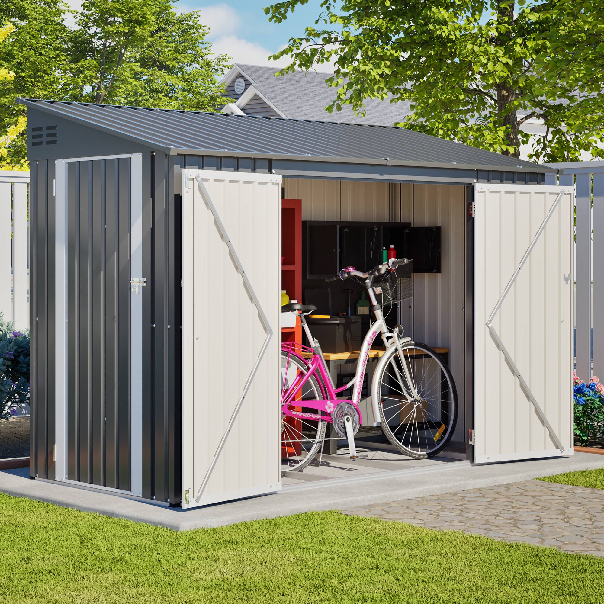 Angle. Mondawe - 9x4 FT Outdoor Storage Shed with Lockable Door - Grey.