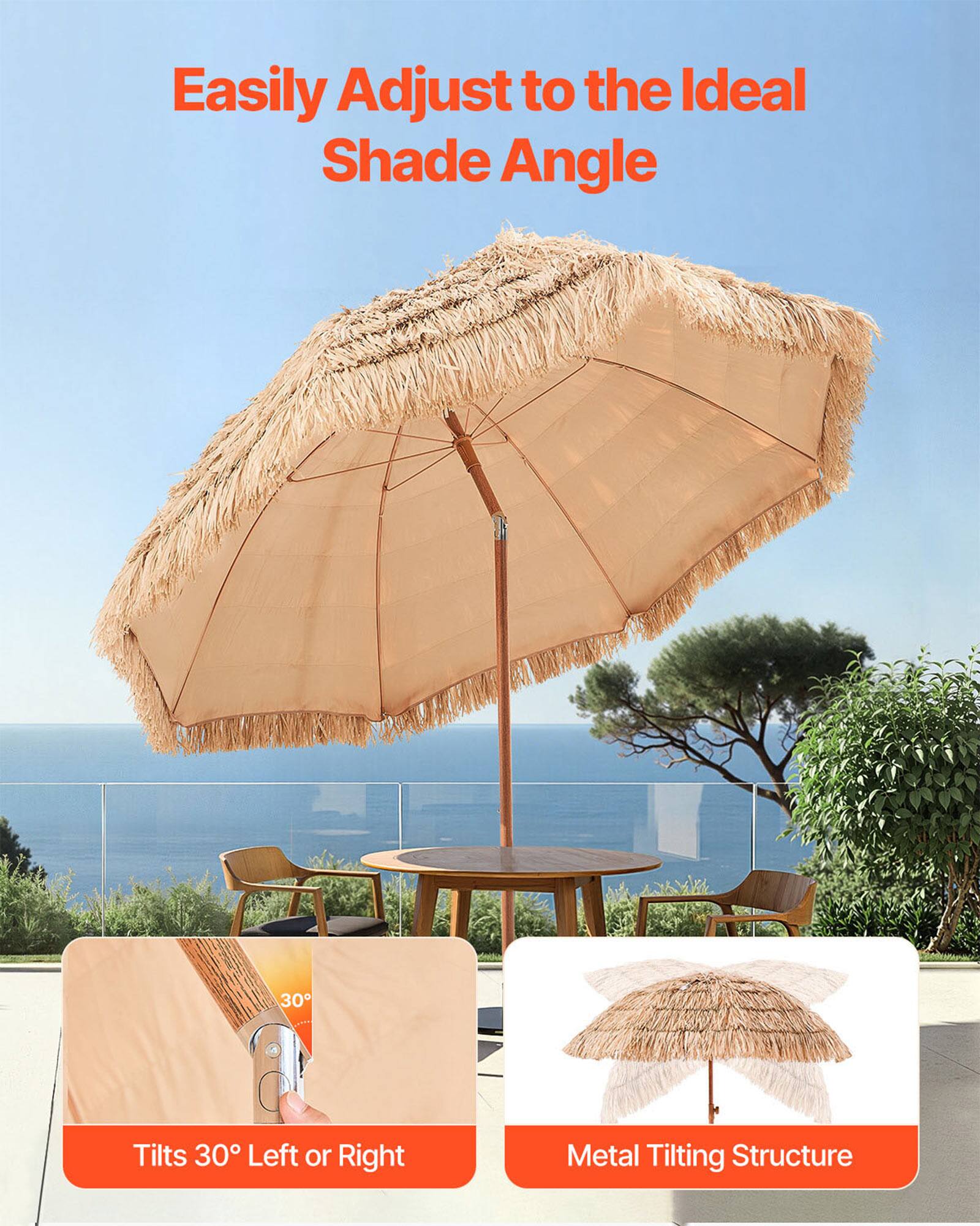 Easily Adjust to the Ideal Shade Angle

Tilts 30° Left or Right

Metal Tilting Structure