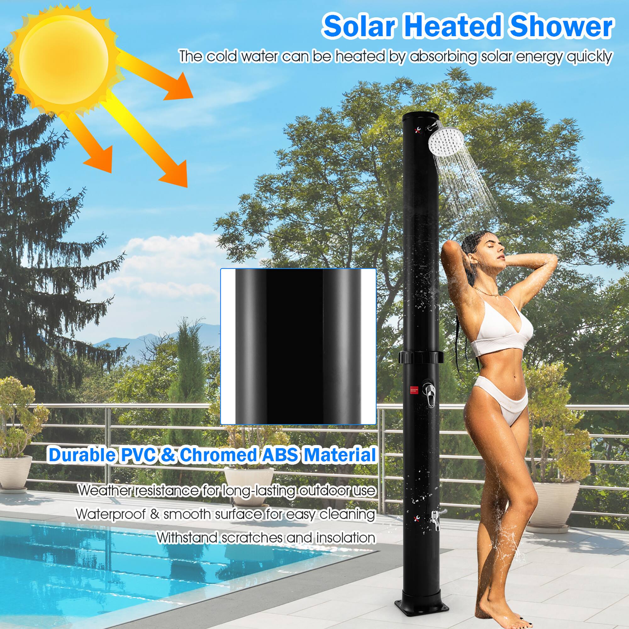 Alt View 4. Costway - Costway 7.2 FT 10 Gallon Solar Heated Shower w/Adjustable Head & Foot Tap Spigot - Black.