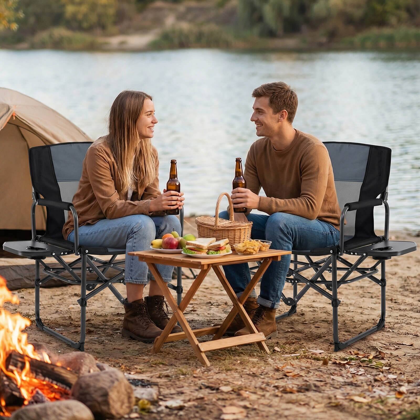 Alt View 1. Costway - Costway Folding Camping Chair with Side Table & Cup Holder, Carrying Bag for Picnic, Beach - Black & Gray.