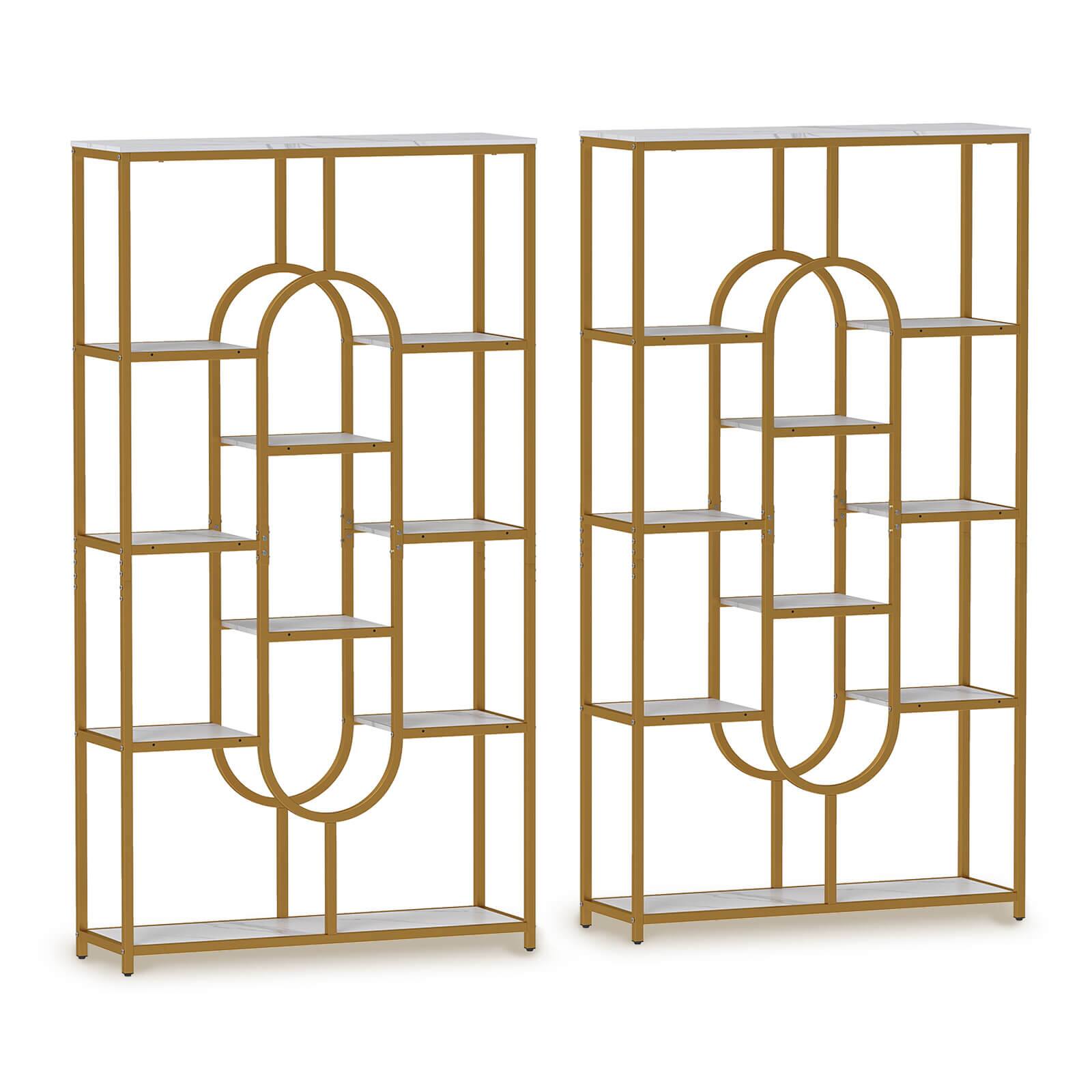 "Costway - 2 PCS 5-Tier Bookshelf 69"" Tall Etagere Bookcase with Open Storage Shelves Display Shelf - White,Gold" price history on PriceWatchPro