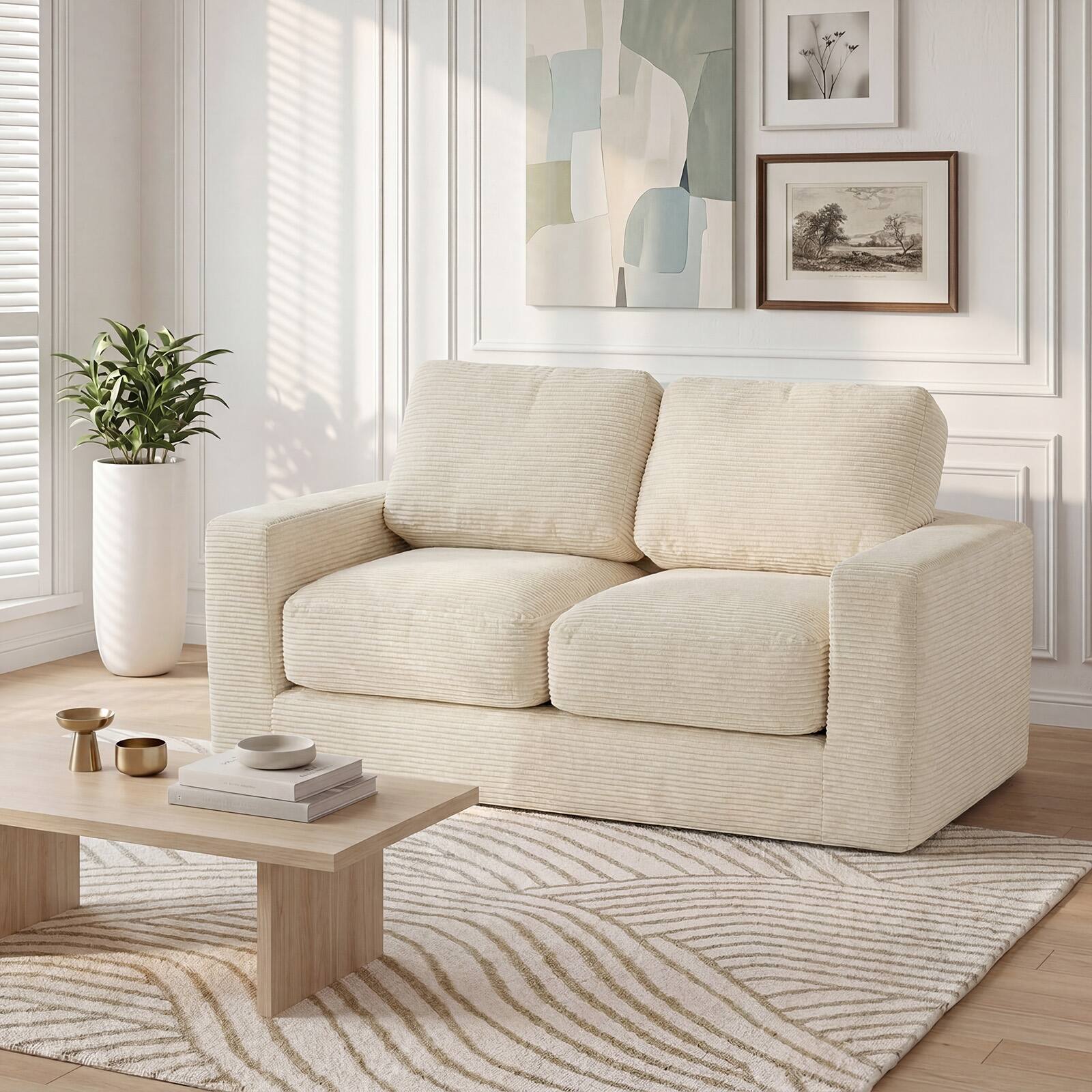 Alt View 4. Costway - Costway Floor Couch, Loveseat Foam Sofa with Removable Corduroy Cover, Back & Seat Cushions - Beige.