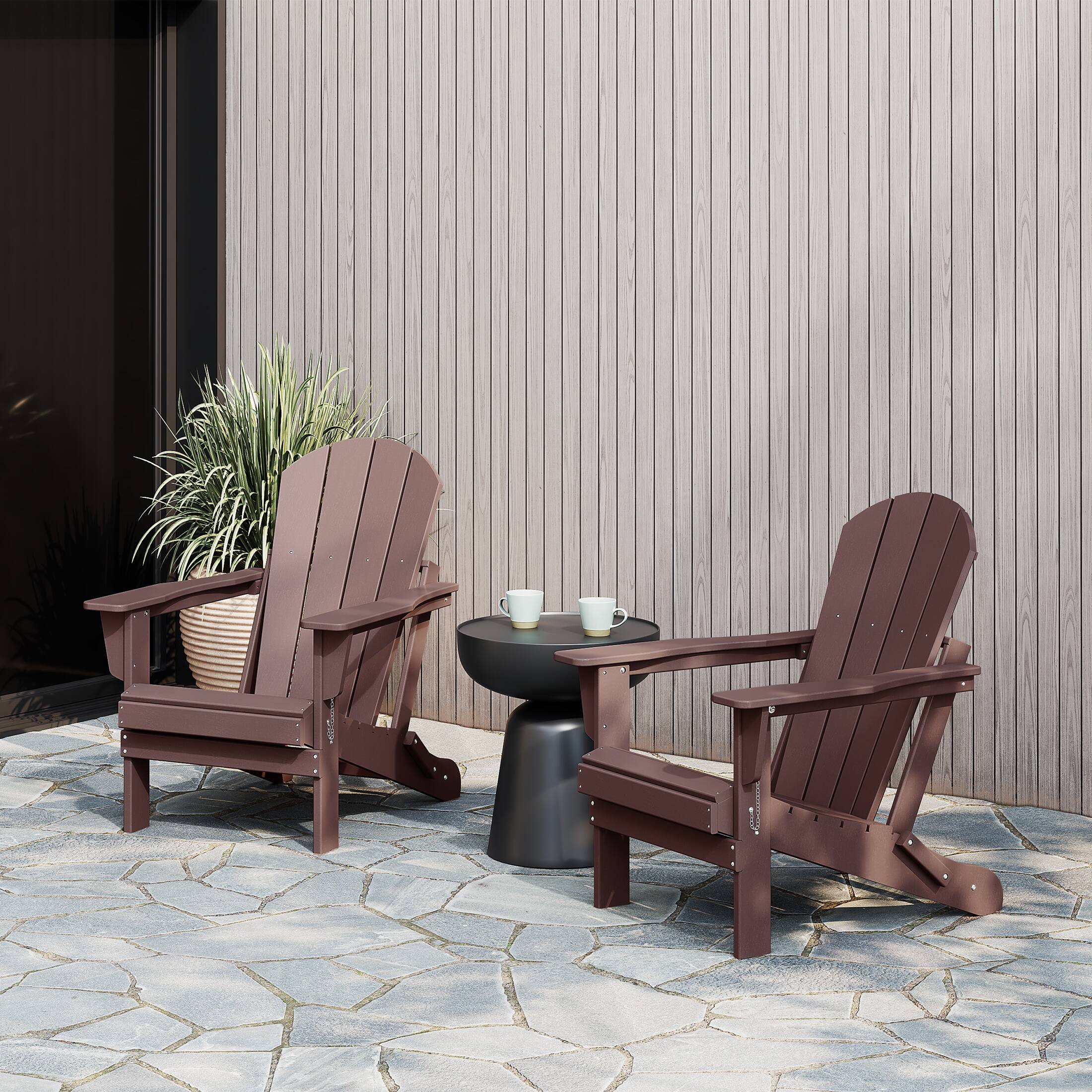 Angle. WestinTrends - WestinTrends Malibu Outdoor HDPE Folding Poly Adirondack Chairs (Set of 2) - Dark Brown.